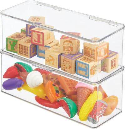 Grote opbergdoos met deksel van stevig kunststof - speelgoedopberger voor knutselwerkjes en speelgoed - set van 2 - transparant