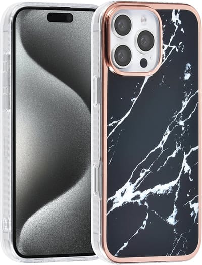 TUNIQ telefoonhoesje voor Apple iPhone 16 Pro - Siliconen backcover - Marmer zwart