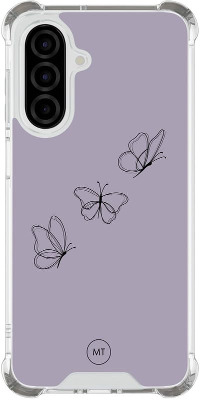 Hoesje (shockproof) geschikt voor Samsung Galaxy A26 - Vlindertjes - Extra sterke case - TPU/polycarbonaat - Print - Paars, Transparant