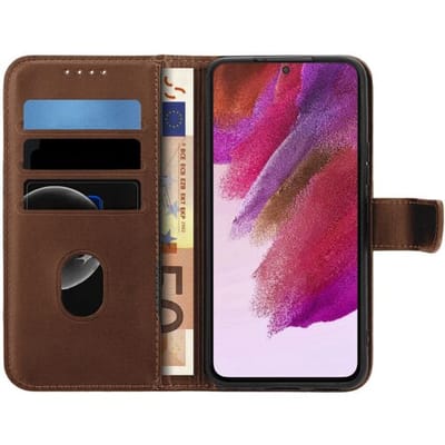 ShieldCase bookcase geschikt voor de Samsung Galaxy S25 hoesje - Book case biedt bescherming voor voor- én achterkant - kunstleren telefoonhoesje met pasjeshouder - ruimte voor 2 pasjes (bruin)