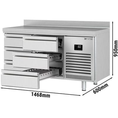 GGM Gastro Kühltisch Premium PLUS - 1468x600mm - mit 6 Schubladen - mit Aufkantung