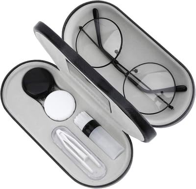 Dubbelzijdige brillenkoker met spiegel - Draagbaar en krasbestendig etui voor brillen, leesbrillen en contactlenzen Brillenkoker
