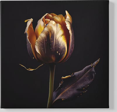 Canvas Schilderij - Bloemen - Gouden Roos - Wanddecoratie - Vierkant Schilderij - 40x40x2 cm