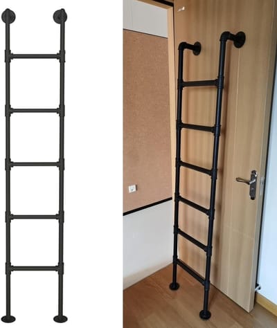 Wandladder Zolder - Stapelbedladder Keldertrap - Ruimte Maximaliseren - Robuuste Metalen Constructie - 210 cm - Zwart