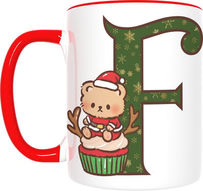 Kerst Mok met Letter F & Schattige Beer – Feestelijk Cadeau met Cadeaudoos – Inclusief Cadeauverpakking – 350ml