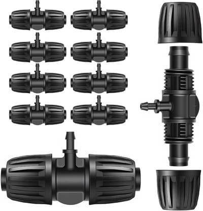 10 stuks Micro Drip T-stuk slangconnector met weerhaken voor tuinirrigatie en barbecuegebruik, ideaal voor thee-aansluiting