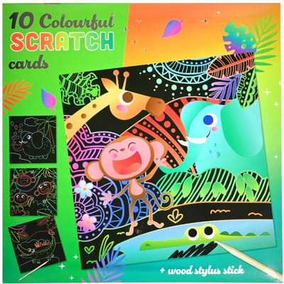 Set van 10 Kraskaarten - inclusief Houten Stylus - Jungle Dieren