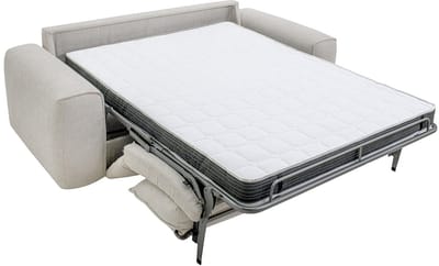 Vente-unique Vierzitsslaapbank express in beige getextureerde stof - Slaapoppervlak 160 cm Matras 13 cm POGLO