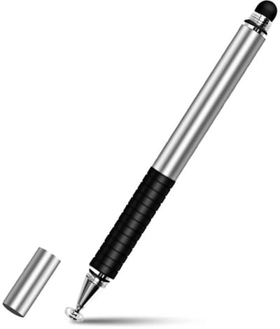 DrPhone SX Pro V7 Stylus Pen met Zijgrip + Disc Capacitief & Touch Stylus Rubber Punt -Geschikt voor o.a. voor Tablets / Telefoons - Universeel - Zilver