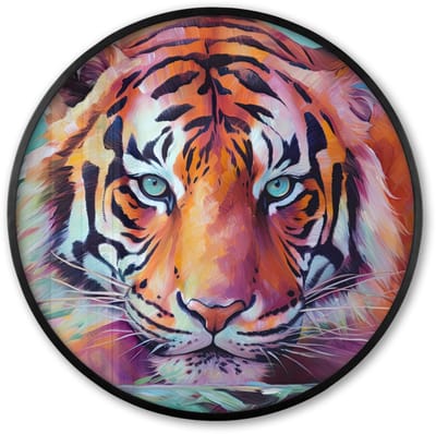 Poster in lijst Rond - Fotolijst 60x60 cm - Posters - Tijger - Olieverf - Dieren - Kunst - Ronde posterlijst zwart - Decoratie - Wanddecoratie woonkamer - Muurdecoratie slaapkamer