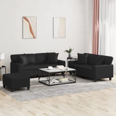 vidaXL - 3-delige - Loungeset - met - kussens - kunstleer - zwart