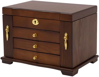 Sieradendoos – Voor dames en meisjes – 4-laags organizer met spiegel – Opbergruimte voor kettingen, ringen, oorbellen en armbanden – Kleur: roze