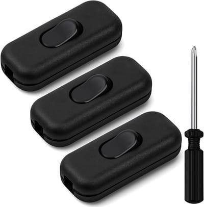 Zwarte torpedo-schakelaar, tweepolige schakelaar, 6 A, 250 V, tweepolige inline schakelaar, kabelschakelaar, voor kleine huishoudelijke apparaten, bureaulampen, bedlampjes, 3 stuks