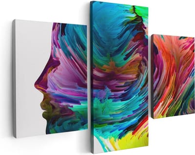 Artaza Canvas Schilderij Drieluik Abstracte Kunst van een Gezicht - Hoofd - 90x60 - Foto Op Canvas - Canvas Print