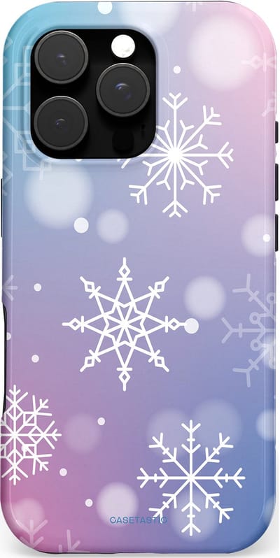 Casetastic hoesje geschikt voor Apple iPhone 16 Pro - MagSafe - Dubbellaagse bescherming - Snowy Winter Gloed - Fashion Case - Lila Lichtgrijs Lichtblauw Lichtroze