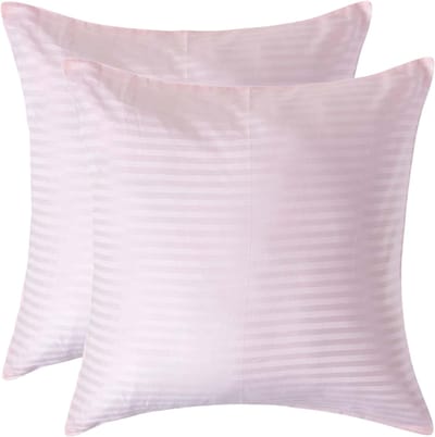 Homescapes Satijn Streep Katoen Kussensloop 60x60 cm – Set van 2 – Roze – 100% Egyptisch Katoen – Draaddichtheid 330