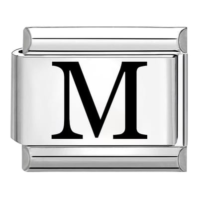 Quiges - Schakel - Bedel - 9mm - charms - Laser alfabet - letter M - Geschikt voor - armband - Schakelarmband - italy bedels armband