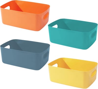 Famanu – Set van 4 kleine plastic opbergmanden – Compacte plankmanden voor keuken, kantoor en thuis – Wit