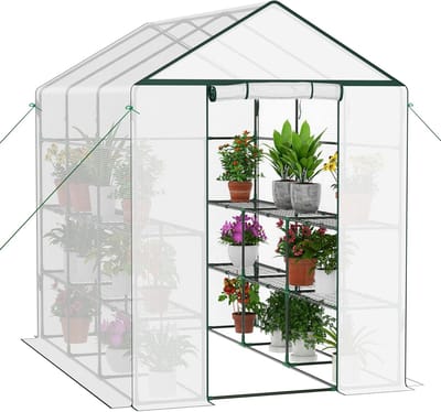 Foliekas Met Wielen - Broeikas Tuin - Planten Kweken - Winterbestendig PE-folie - 143 x 195 x 213 cm - Wit