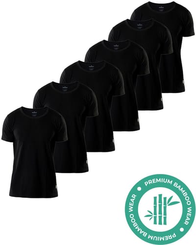 SQQUADD® Bamboe T-Shirt Heren - Regular fit - Ronde hals - Maat S - 6-pack - Zijdezacht en Ademend - Anti Zweet T-Shirt - Ondershirt Heren - Zwart