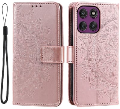 Hoesje Geschikt voor Motorola Moto G86 - Mandala Book Case met Pasjeshouder - Beschermhoes met Portemonnee Roze Goud