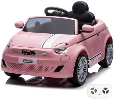 Fiat 500e Full Option Elektrische Kinderauto 1 tot 5 jaar – Officieel Gelicentieerd Accuvoertuig met Lederen Zitje, Schokdempers & Soft-Brake – Li-ion Kinderauto met Afstandsbediening & MP3 AUX & USB – Roze
