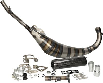 Uitlaat Yasuni R3 Carbon onderlangs Aprilia RS50, Rieju RS2 en Yamaha TZR