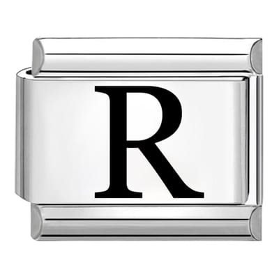 Quiges - Schakel - Bedel - 9mm - charms - Laser alfabet - letter R - Geschikt voor - armband - Schakelarmband - italy bedels armband
