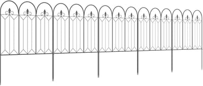 Set van 5 decoratieve tuinhekken, 305 x 79,5 cm, zwart | Van metaal, met ornamenten