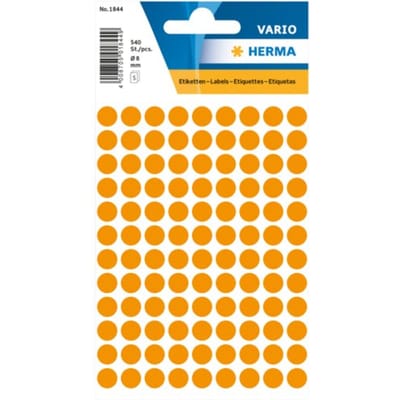 Herma 1844 Etiket Rond 8mm Fluor-Oranje - Pakje met 5 velletjes stickers