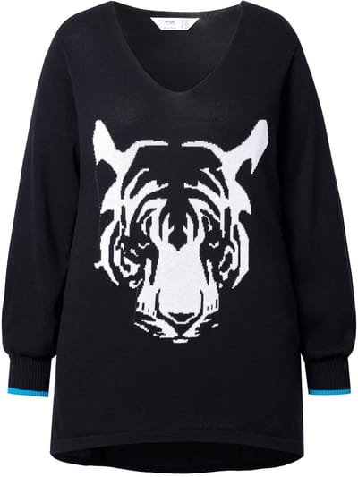 Angel of Style - Dames - Trui comfortabele pasvorm tijgermotief - Zwart - Maat 50+