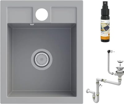 Inbouw Spoelbak Graniet Grijs 40x50 cm – Complete Keukengootsteen met Sifon en Zeef
