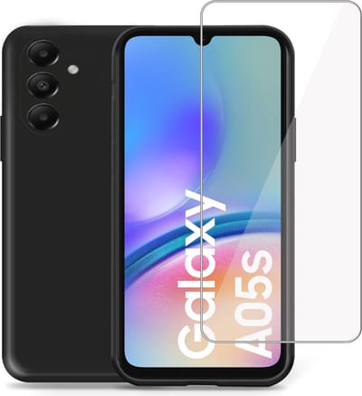 Hoesje + Screenprotector geschikt voor Samsung Galaxy A15 – Tempered Glass - Liquid Back Case Cover Zwart