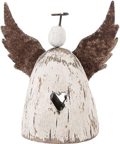 Clayre & Eef Decoratie Beeld Engel 11x5x11 cm Wit Bruin Hout