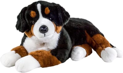 Grote Knuffel Hond - Pluche Dier - Decoratie Kamer - Liggend Model - 90 cm - Bruin Zwart Wit