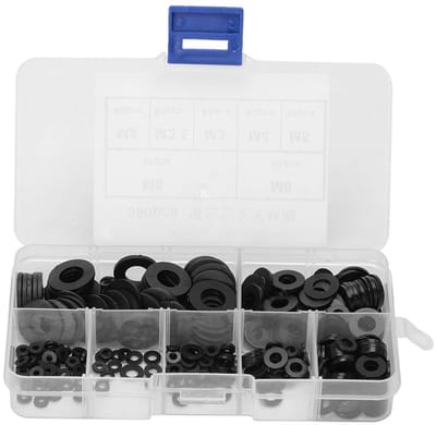 Dailygoods- Pakking Set 350 Stuks - Nylon Sluitringen M2/M2.5/M3/M4/M5/M6/M8 - Platte Ringen - Opbergdoos - Schokbestendig en Corrosiebestendig - Sluitring