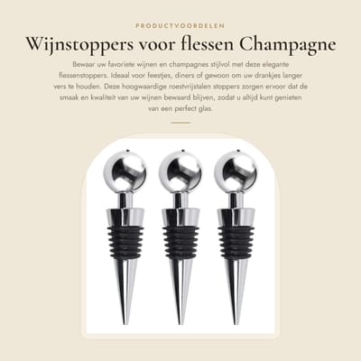Dailygoods- Wijnstopper Vacuum - Set van 3 - Roestvrij Stalen Flessenstop - Chromen Flessenstopper - Keuken Accessoires - Bar Accessoires - Flesstopper