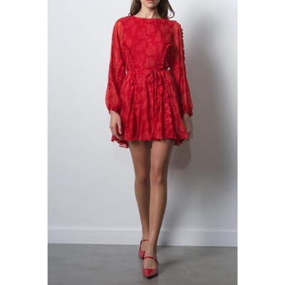 French Connection Kara Print L/s Flared Dress Mars Red/haute Maat: 6 | Mini Jurken Outlet | Dames
