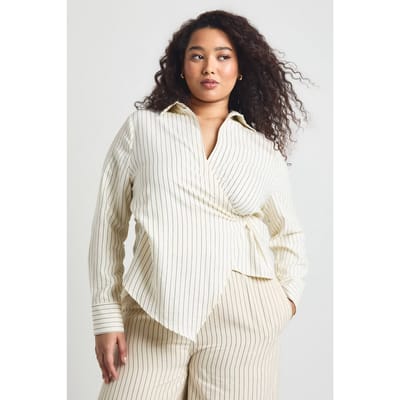 boohoo Dames Plus Gestreept Perzik Wikkelshirt | Creme | Maat: 44