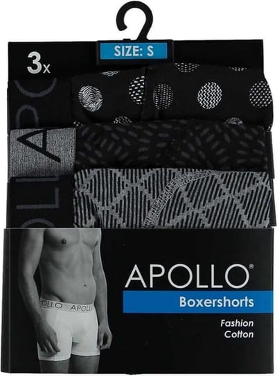 Apollo Boxershort Heren Katoen Grijs/zwart 3 Stuks Maat M