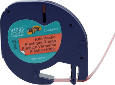 Dappaz - Dymo Compatible LetraTag 91203 Labeltape Zwart op Rood 12 mm x 4 m - Geschikt voor Dymo LetraTag Labelprinter S0721630 - 1 stuks