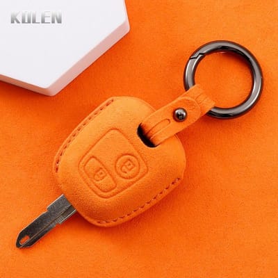 Leren Autosleutelhoes Cover Shell Case Voor Peugeot 106 107 206 207 307 306 Voor Citroen C1 C2 C3 C4 Xsara Picasso Voor Toyota Aygo orange