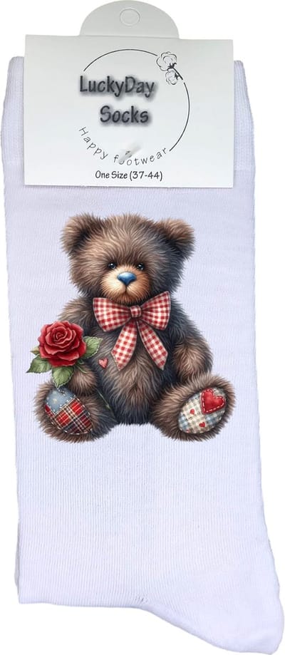 Bruine Beer - Knuffel - Opkikker - Grappige sokken - Valentijns cadeau - Verjaardag cadeau - Sinterklaas cadeau - Roos - Leuke sokken - Vrolijke sokken - Kerst Sokken - Vaderdag - Moederdag - Kerstcadeau - Socks die Happy maken - 37-44