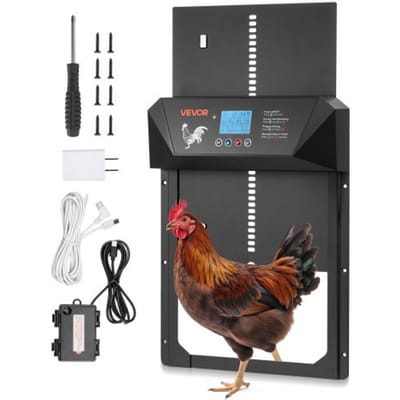 VEVOR Automatische kippenhokdeur met lcd-display, lichtsensor, timer, handmatige instelling, anti-beknellingsbeveiliging, kippenhokdeur, poortopener voor kippenrennen op boerderijen, 405x305x68 mm