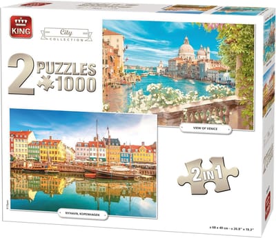 Dubbele Legpuzzel - Stad Collectie - Ontspanning Thuis - Twee Puzzels - 68 x 49 cm - Diverse
