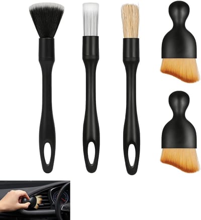 Auto Poetsborstels - Detailing Set - Auto Reinigen - Zachte Krasvrije Haren - 5 Delig - Zwart