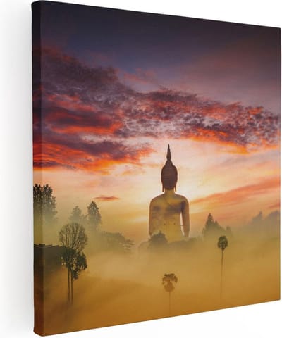 Artaza Canvas Schilderij Boeddha - 80x80 cm - Wanddecoratie Zonsondergang - Muurdecoratie Spiritueel - Schilderijen Op Canvas Thailand