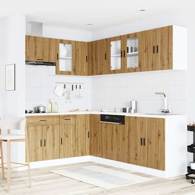 vidaXL - 11-delige - Keukenkastenset - Porto - bewerkt - hout - artisanaal - eiken