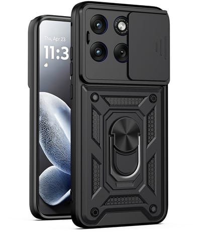Coverup Hoesje - Geschikt voor Motorola Edge 70 Fusion Hoesje - Coverup Armor Ring Kickstand Back Cover met Camera Shield - Zwart