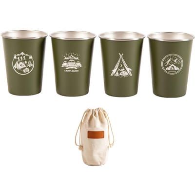 Tasse de Camping en Acier Inoxydable Set de 4 Tasse de Camping d'Extérieur pour Pique-Nique Barbecue Bière Café Vin Bleu Marine vert d’armée
